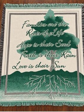 Vintage Tapestry Inspirational Family Tree Throw or Wall hanging  - Green
